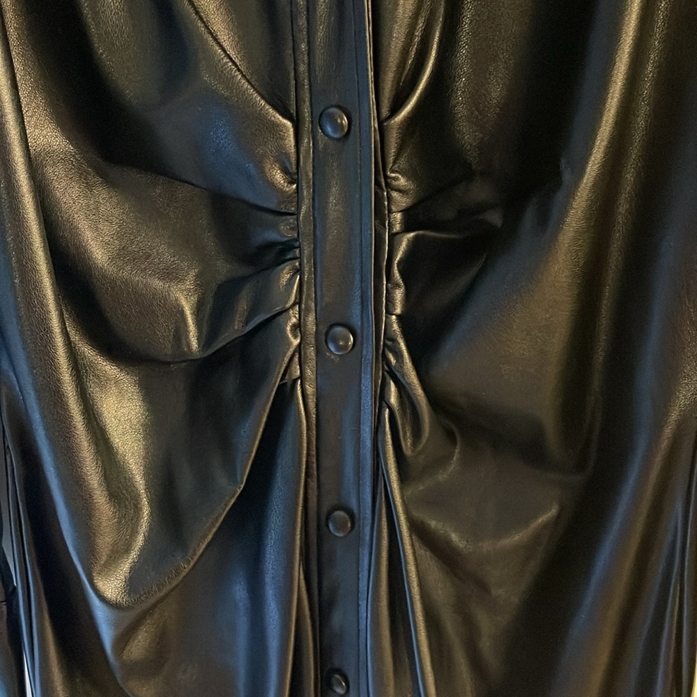 Zara Black Faux Leather Long-Sleeve Midi Dress - Picture 3 of 4